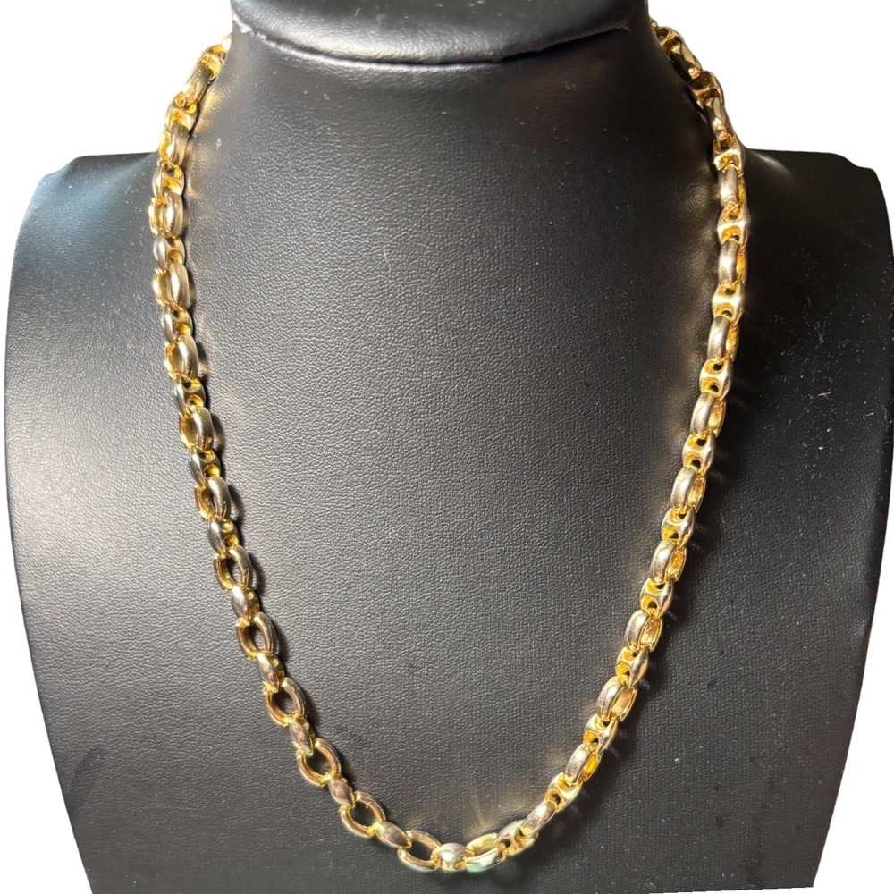 Chain Necklace Gold Silver Two-Tone Chunky Oval Link 18 Inch Statement Jewelry